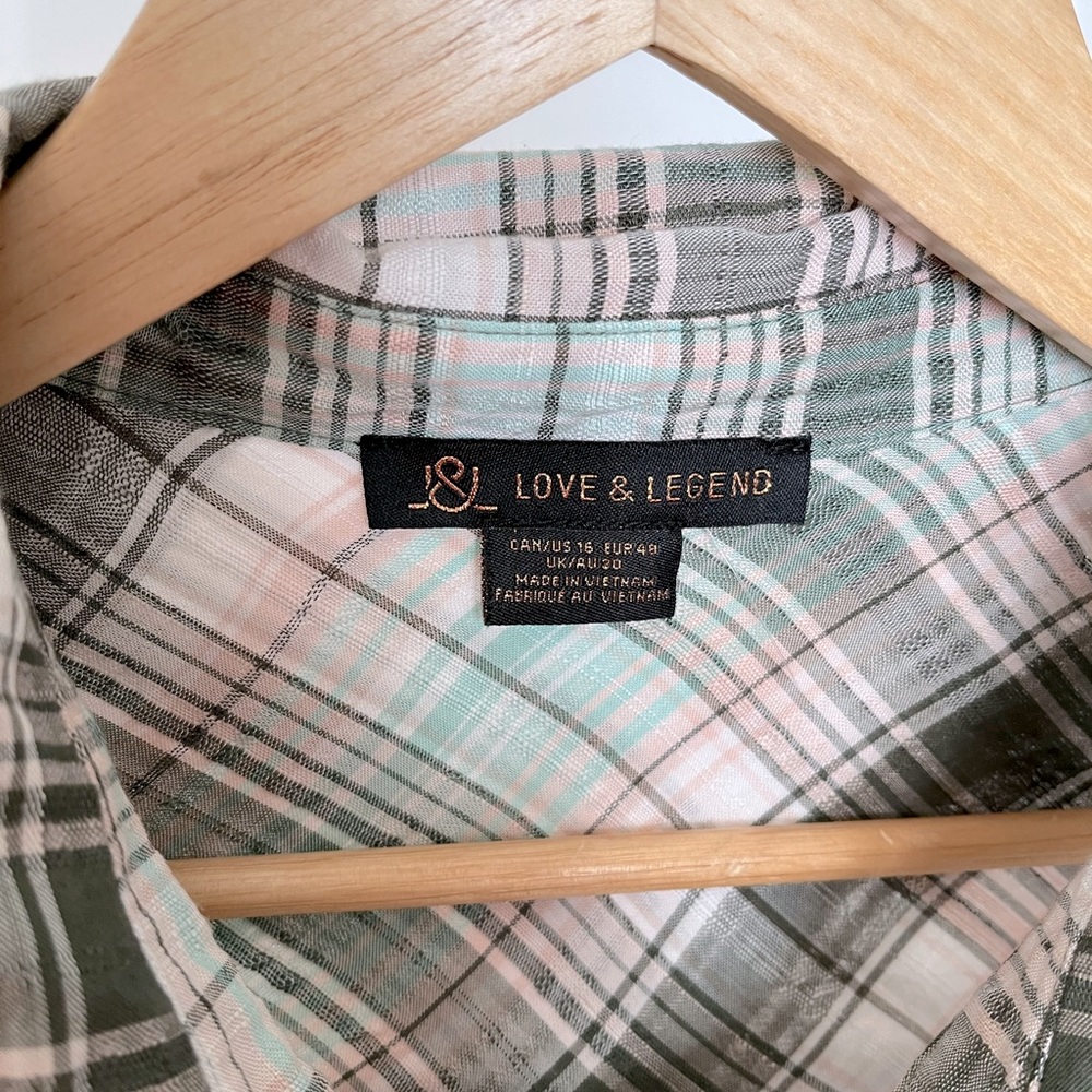 Love & Legend Plaid Long-Sleeve, button down shirt, Size 16, EUC - Picture 7 of 10